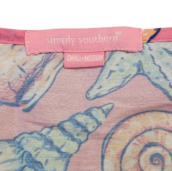 Simply Southern Pink Shell Pattern Beach Swim Coverup Poncho, Size Small Medium - Picture 8 of 12